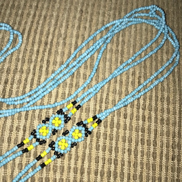 Vintage Handmade Long Double Strand Medallion Glass Bead Necklace - Picture 7 of 7